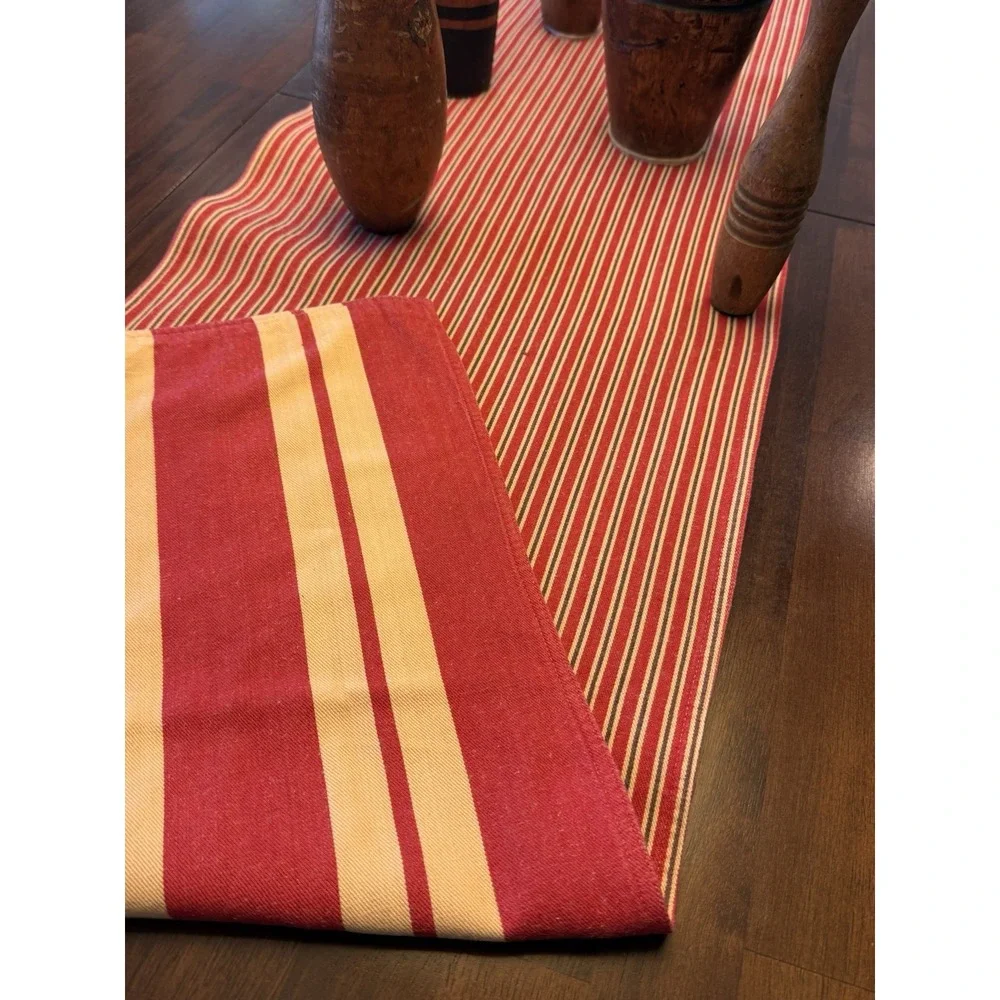 Reversable Farmhouse Rustic Table Runner with 2 Different Patterns 65 x 14 EUC